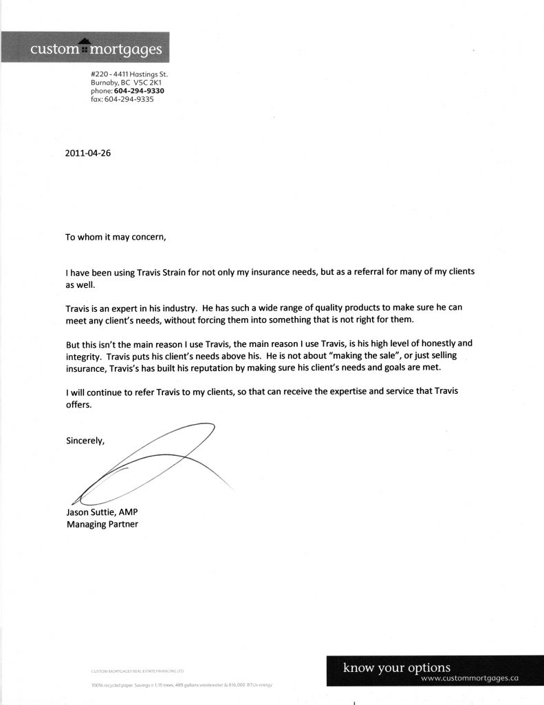 Testimonial For Travis Strain of Langley, BC